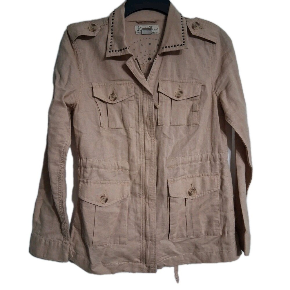 Women's Lucky Brand Tan Linen Blend Studded Jacket Size XS